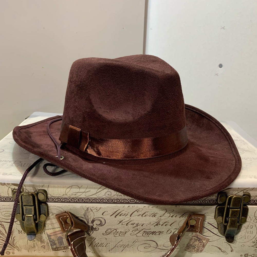 Brown Suede Western Fedora Hat with Satin Band